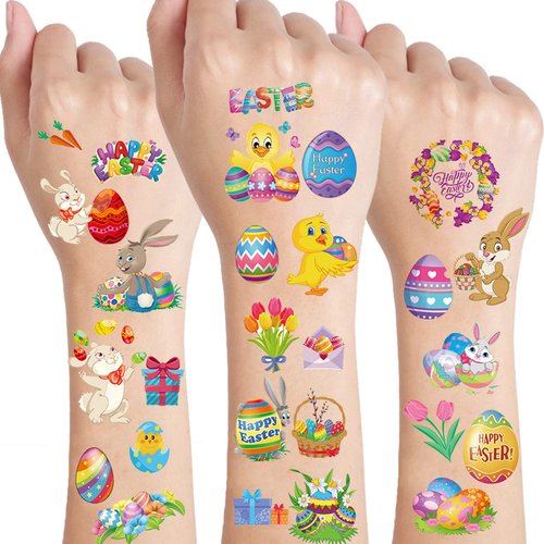 Easter Temporary Tattoos for Women Kids, Easter Eggs Bunny Fake Tattoos Lips Flowers Chick Print Waterproof Fake Tattoo Stickers for Easter Holiday Party Supplies 10 Sheets