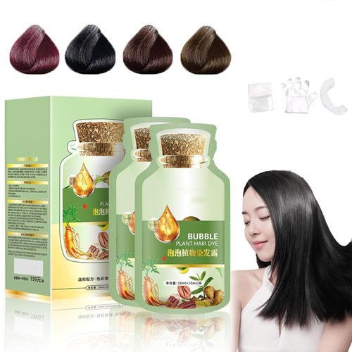 YG LianKai Natural Plant Hair Dye, New Botanical Bubble Hair Dye 20ml 10Packs/Box, Pure Plant Extract for Grey Hair Color Bubble Dye, Color Conditioner Shampoo (Natural Black)