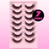 Veleasha Natural Lashes Fluffy Eyelashes Cat Eye Lashes 7 Pairs 8-15mm Clear Band False Eyelashes C Curl Wispy Faux Mink Lashes Soft 100% Handmade Fake Eyelashes (C01)