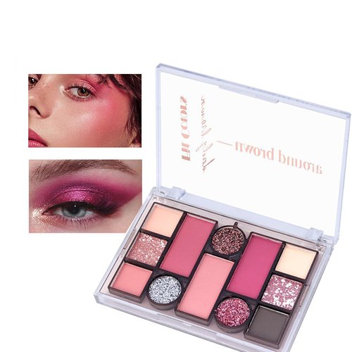 Easilydays 12 Colors Mini Glitter Eyeshadow Makeup Palette, Sexy Purple Shimmer Blush Highly Pigmented, Waterproof&Long Lasting paletas de sombras para de ojos, Quick Create a Flawless Look (03)
