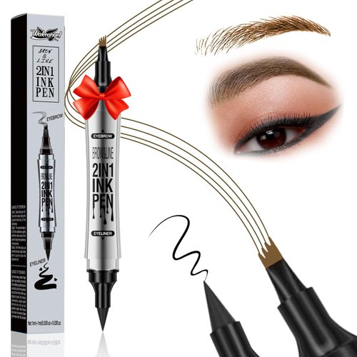 Eyebrow Pencil 4 Tip Microblading 2-IN-1 Eyebrow Pen + Eyeliner,Upgraded Eye Brow Pencils Magical Eyebrow Pencil for Women,Dual-ended Eyebrow Pen 24H Long Lasting Smudge Proof (Dark Brown)