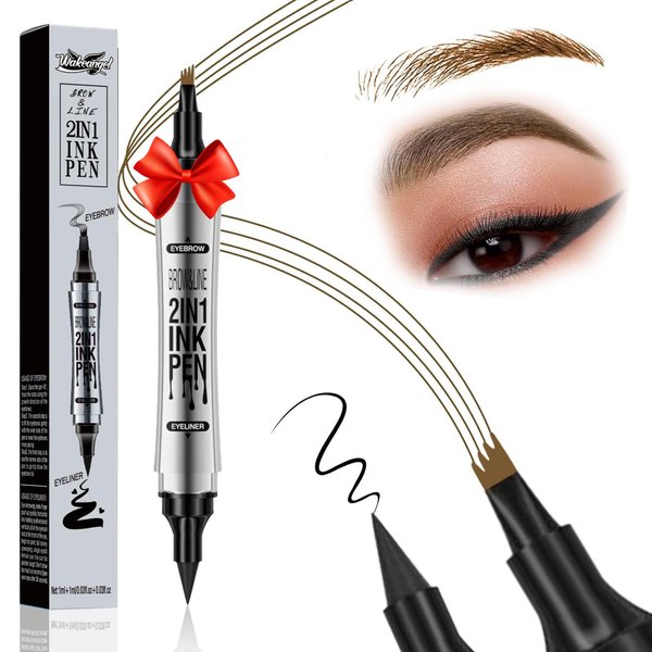 Eyebrow Pencil 4 Tip Microblading 2-IN-1 Eyebrow Pen + Eyeliner,Upgraded Eye Brow Pencils Magical Eyebrow Pencil for Women,Dual-ended Eyebrow Pen 24H Long Lasting Smudge Proof (Dark Brown)