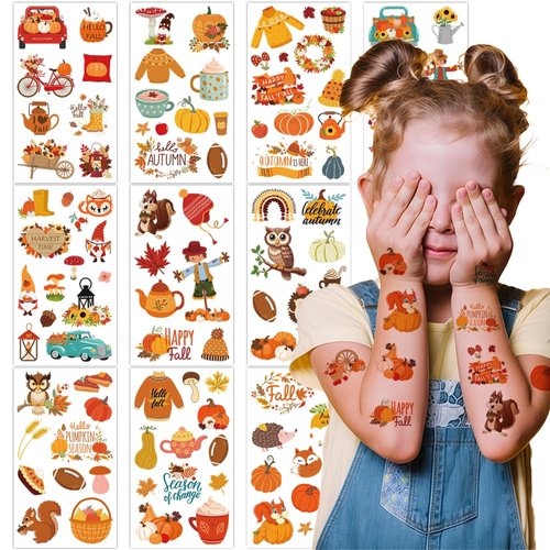 JoyfulGlam Thanksgiving Temporary Tattoos for Kids - Fall Party Stickers and Activity Fun, Perfect for Children's Thanksgiving Parties, Gifts, Toys, and Game Prizes - Ideal Autumn-Themed Party Favors