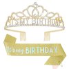 CAVETEE Birthday Crowns for Women Its My Birthday Sash and Crown for Women Birthday Crown Adult Woman Set Birthday Decorations for Party Birthday Gifts (Gold)