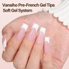 Vansiho French Tip Press on Nails, 150Pcs Long Square Pink Gel Nail Tips, French Square 3 in 1 Pre-French Gel Tips, Fake Nails for Nail Art DIY 15 Sizes