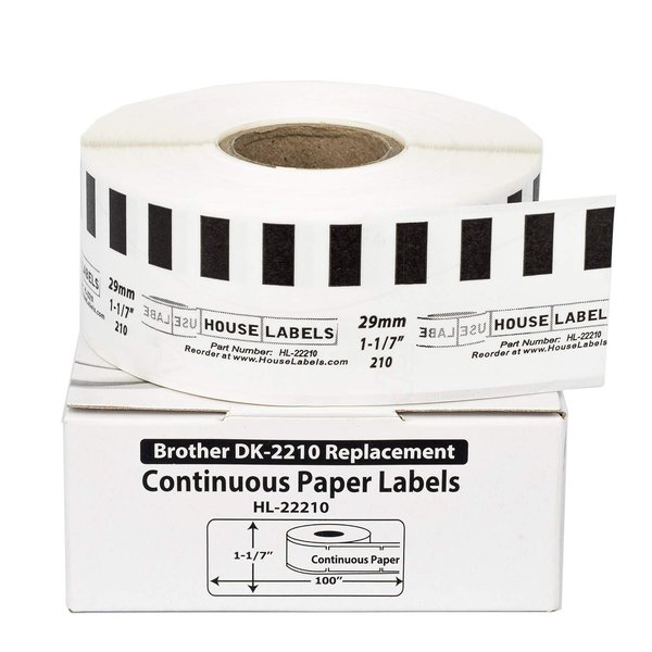 HOUSELABELS Compatible with DK-2210 Replacement Roll for Brother QL Label Printers; Continuous Length Labels; 1-1/7" x 100 feet (29mm*30.48m) - 24 Rolls