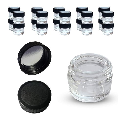 20-Pack 5ml Thick Glass Containers with Black Airtight Lids & Reflective Foam Liner - Jars for Oil, Lip Balm, Wax, Cosmetics, Makeup, Concentrate