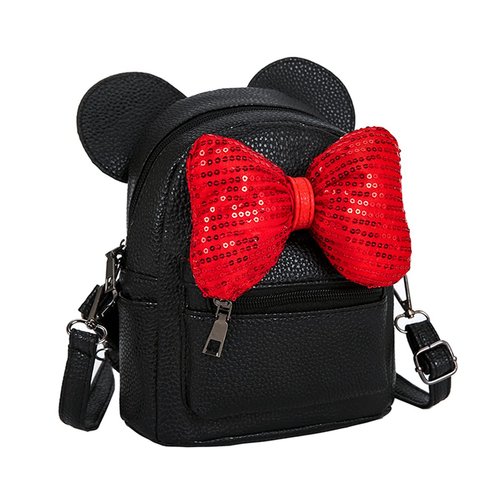 Sunwel Fashion Girls Mini Backpack Purse Mouse Ear Polka-dot Sequin Bow Convertible Backpack to Crossbody Bag for Women (black sequin bow, W7.5 x H8.7)