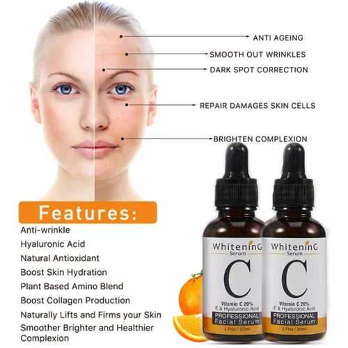 Pure vitamin c facial serum with Hyaluronic Acid.'vitamins c and E anti ageing reduce Wrinkles and dark spots
