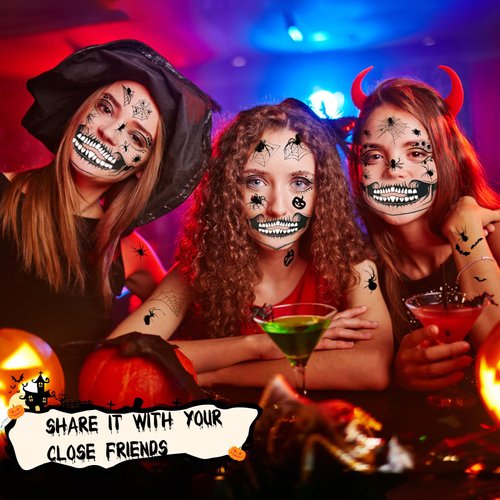 Wugbc 7 Sheets Halloween Face Temporary Tattoos Stickers Eyeliner Eye Shadow Face Fake Tattoos Spider Web Bat Mouth Halloween Makeup Kit For Women Girls Costume Cosplay Theme Masquerade Party Supplies
