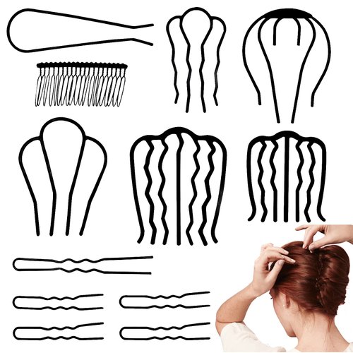 12Pcs Hair Accessories for Updo Bun French Twist - Metal Hair Pins, Combs for Women, Girls, Styling Gifts for Party, Wedding, Daily Use