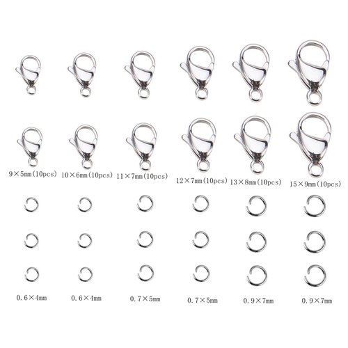 210pcs 304 Stainless Steel Lobster Clasps Claw Clasps and Open Jump Rings for Bracelet Necklace Jewelry Making Findings