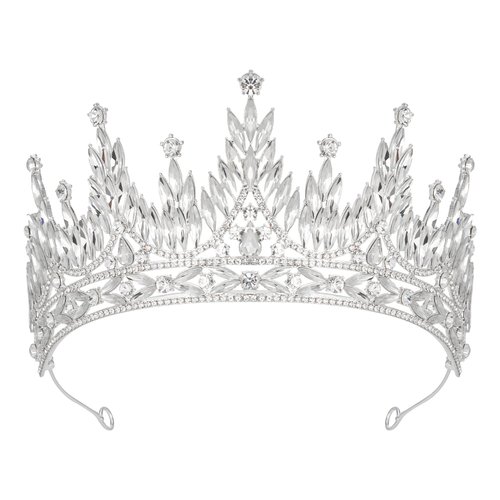 SWEETV Tiaras and Crowns for Women, Wedding Tiara for Bride, Rhinestone Queen Crown, Crystal Costume Hair Accessories for Birthday Prom Quinceanera Celebration,Silver