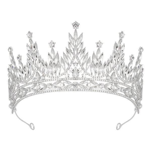 SWEETV Tiaras and Crowns for Women, Wedding Tiara for Bride, Rhinestone Queen Crown, Crystal Costume Hair Accessories for Birthday Prom Quinceanera Celebration,Silver