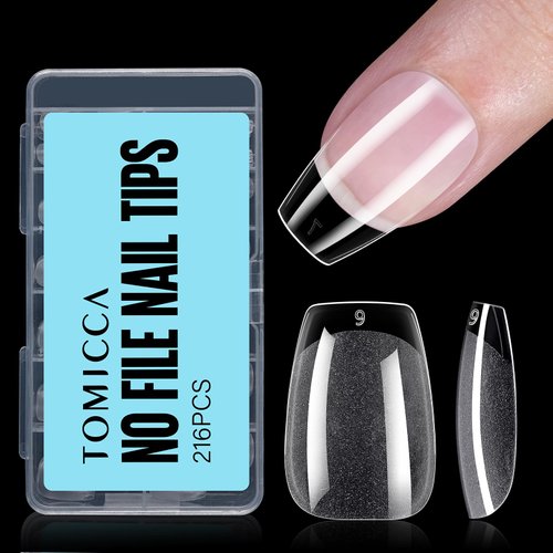 TOMICCA Short Coffin Fake Nails - Coffin Nails Full Cover Nail Tips, Soft Gel Nails Coffin Nails Tips for Nail Extension, 216Pcs 12 Sizes Gel Tips for Home DIY Nail Art