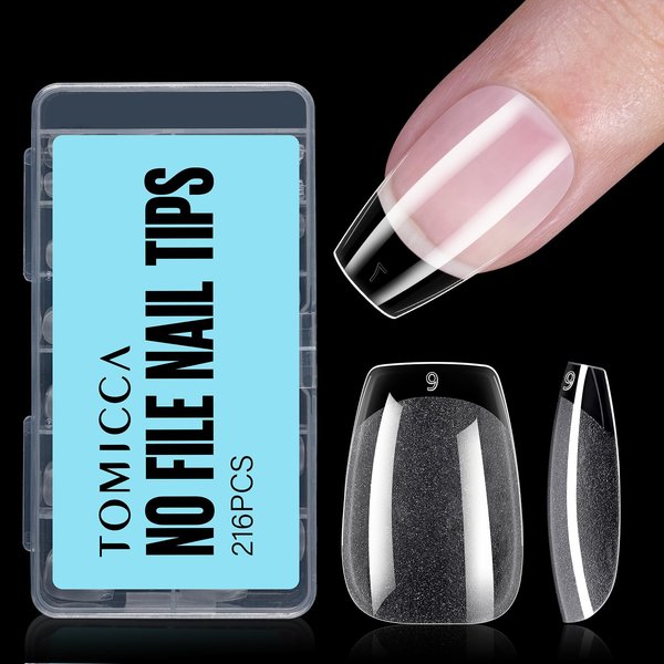 TOMICCA Short Coffin Fake Nails - Coffin Nails Full Cover Nail Tips, Soft Gel Nails Coffin Nails Tips for Nail Extension, 216Pcs 12 Sizes Gel Tips for Home DIY Nail Art