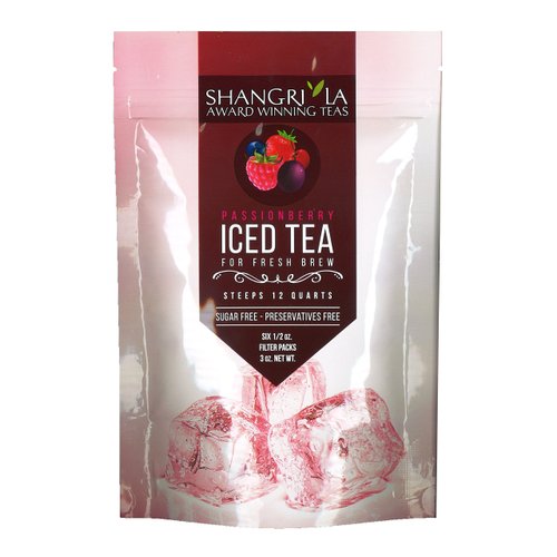 Shangri-La Tea Company Iced Tea Bags, Passion Berry Black Tea, Unsweetened and All Natural, 2 Quarts per Filter Pack, Bag of 6, 1/2 oz Tea Bags (5056)