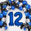 Navy Blue Video Game Party Supplies Boys 12th Birthday Party Decorations- 2 Packs Game On Balloons with Dark Blue Number 12 Balloon