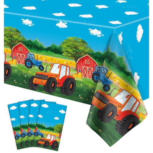 4 Pack Tractor Tablecloth Tractor Party Table Covers Farm Table Cloth Barnyard Party Plastic Rectangle Table Cover Tractor Birthday Party Decorations Farm Themed Birthday Party Supplies 86 x 51 Inch
