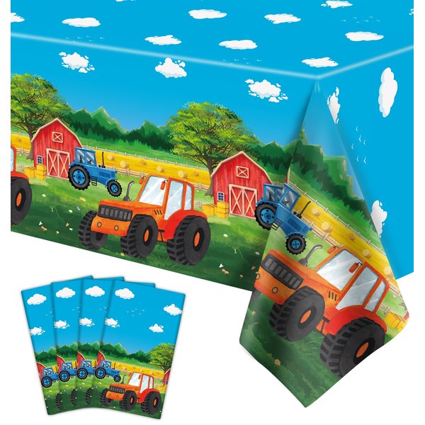 4 Pack Tractor Tablecloth Tractor Party Table Covers Farm Table Cloth Barnyard Party Plastic Rectangle Table Cover Tractor Birthday Party Decorations Farm Themed Birthday Party Supplies 86 x 51 Inch