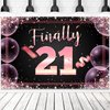 Happy 21st Birthday Banner Backdrop Finally 21 Years Old Rose Gold Background Bday Decorations for Girls Women Photography Party Supplies Glitter