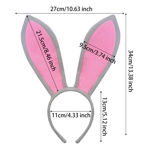 SUMERSHA 2Pcs Easter Bunny Ears Headband Rabbit Ear Headband Easter Cosplay Hairbands Halloween Party Costume Accessories (White, Gray)