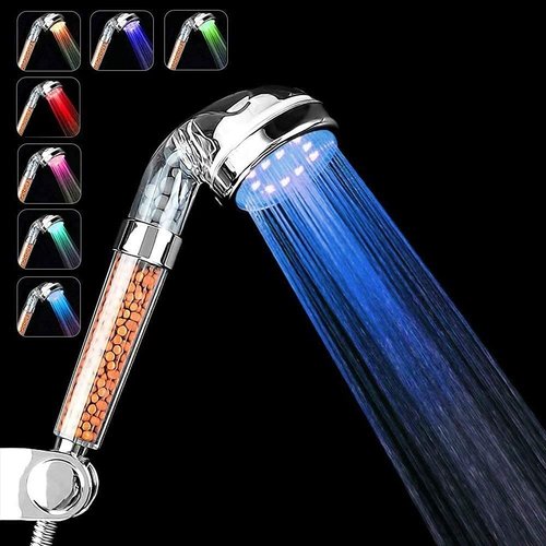 PRUGNA LED Shower Head with Hose and Shower Arm Bracket, High-Pressure Filter Handheld Shower for Repair Dry Skin and Hair Loss - 7 Colors Change Cyclically