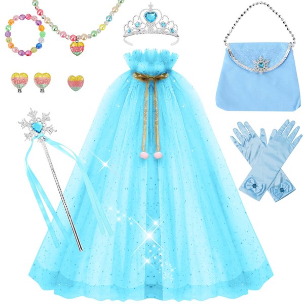 Jeroesja Princess Dress Up for Girls - 11 Pieces Princess Cape Set - Dress Up Clothes for Girls 3-8 - Ideal Dress Up Set Gift