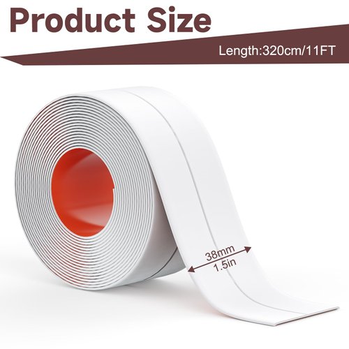 Mokani Caulk Tape Waterproof Self Adhesive, 2 Rolls White Caulking Sealant Strip for Kitchen, Countertop, Bathroom, Sink, Bathtub, Toilet, Floor Wall Edge Protector with Sealing Tool (1.5" x 10.5Ft)