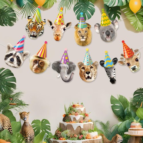 Hooqict Safari Animals Happy Birthday Banner Animal Birthday Party Decorations Party Animal Banner Garland Birthday Decorations for Kids Wild Zoo Birthday Party Supplies