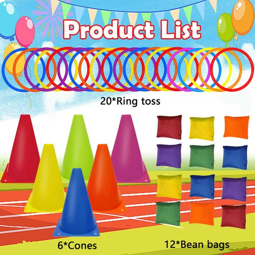 ailixinda 3 in 1 Carnival Games Set,39PCS Soft Plastic Cones Cornhole Bean Bags Ring Toss Game,Carnival Combo Set Toss Games for Kids Adult Birthday Party Indoor Outdoor Games Supplies,Yard Lawn Games