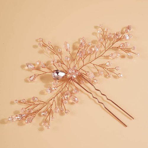 Teyglen Bridal Rhinestones Hair Pins Flower Crystals Wedding Hair Pins Set for Bride Hair Accesso...