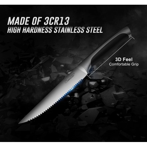 ciwete Serrated Steak Knives Set of 8, 4" Upgrade 3RC13 Stainless Steel Steak Knife Set, 8-Piece Sharp, Non-Stick & Rust-Resistant Dinner Knives, Black