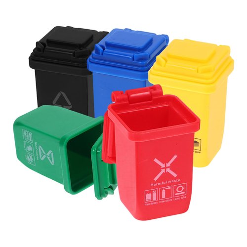 Gadpiparty 5 Pack Mini Trash Can Toy Vehicles Sorting Garbage Trucks Trash Cans Kids Push Toy Curbside Vehicle Garbage Bin Doll House Decor Small Trash Can Model