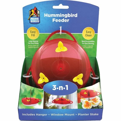 More Birds 30 Classic Brands 3-in-1 Humming Bird Feeder, 6 fl oz , Red