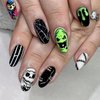 Halloween Press on Nails Medium Almond Fake Nails Full Cover Nightmare Before Christmas False Nails with Designs Halloween Acrylic Nails Glossy Glue on Nails Artificial Nails for Women Girls 24Pcs