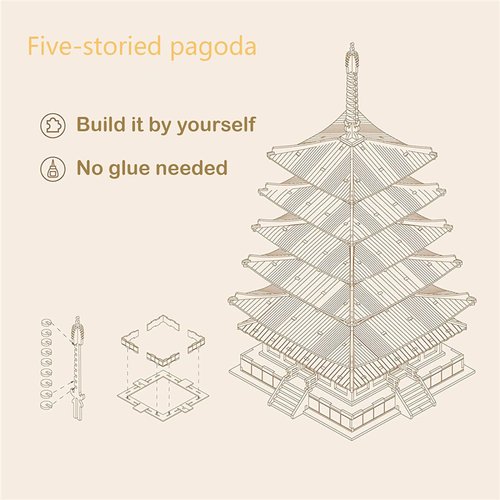Rowood 3D Puzzles for Adults, Wooden Model Kits for Adults to Build, Gift on Birthday Christmas - Five-storied Pagoda (275 PCS)