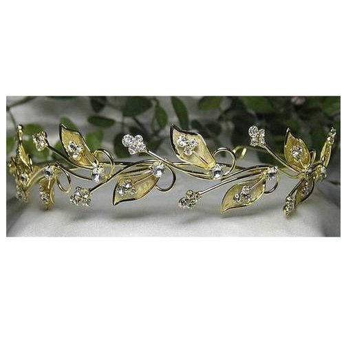 Floral White Pink Austrian Rhinestone Crystal Tiara Headband Veil Crown Headpiece Hair accessory Bridal Jewelry Wedding Silver Gold H12 (Gold-plate)