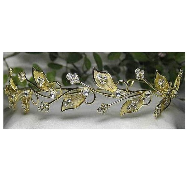 Floral White Pink Austrian Rhinestone Crystal Tiara Headband Veil Crown Headpiece Hair accessory Bridal Jewelry Wedding Silver Gold H12 (Gold-plate)