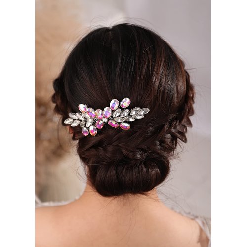 Kercisbeauty Iridescent AB Color Crystal Hair Comb Wedding Bridal Bridesmaide Hair Accessories Shiny Handmade Girls Prom Hair Piece (AB Color)