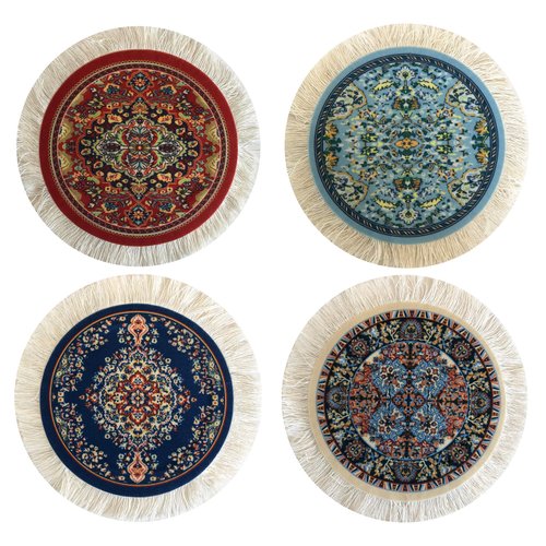 Set of 4 Round Dollhouse Rugs - Miniature Carpets for Dolls 5"