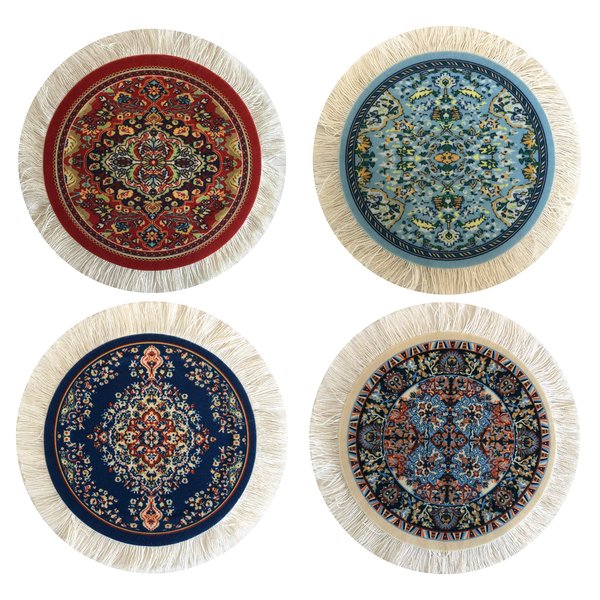 Set of 4 Round Dollhouse Rugs - Miniature Carpets for Dolls 5"