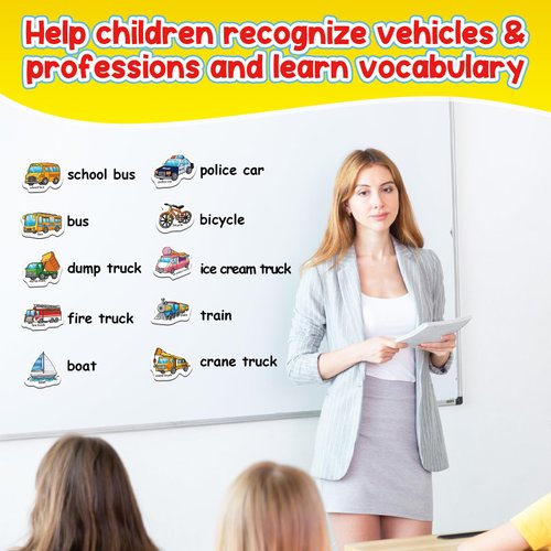 Kasfalci 40 Vehicle Magnets,Refrigerator Fridge Magnets for Kids,Transports Car Airplane Boat Professions,Magnetic Toys for Toddlers,Learning Games,Speech Therapy for Preschool Kindergarten Classroom