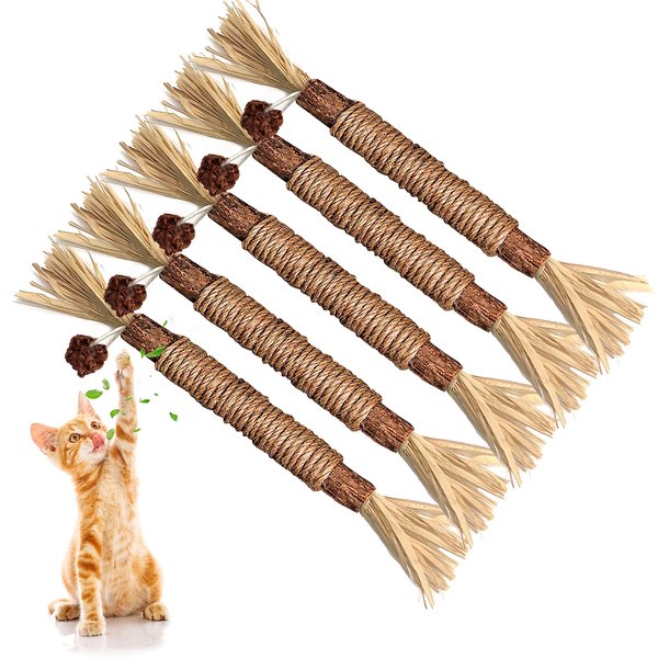 GBSYU 5 Pack Silvervine Cat Toy, Silvervine Sticks Cat Toys for Indoor Cats, Cat & Kitten Chew Toys for Aggressive Chewers, Cat Dental Toy for Kitten Teeth Cleaning, Matatabi Silvervine for Cats