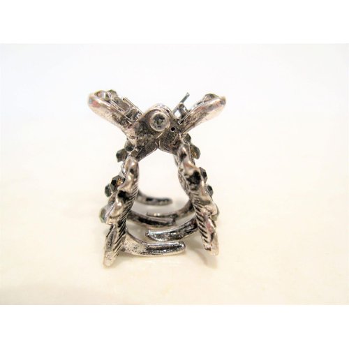 Silver metal blue/black flower butterfly crystal hair claw clip bridal clip