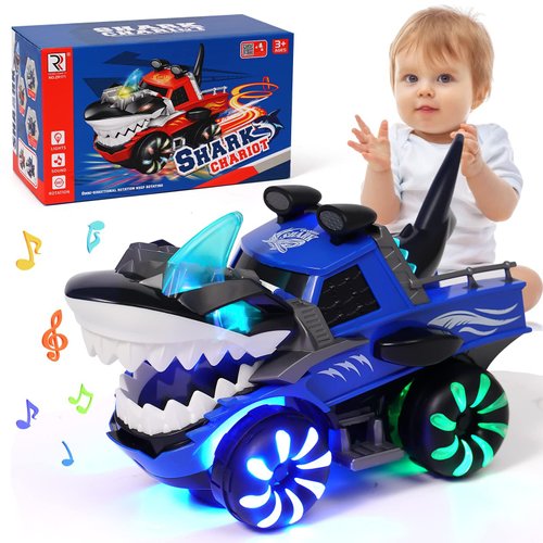 Shark Monster Truck Toy for Baby Boy,Shark Car Lights Up Toy with Chomper Shakes Sounds Blue Shark Truck Toys for Toddlers 1 2 3 4 5 7 Years Old Babies Boys Kids Birthday Party Favors