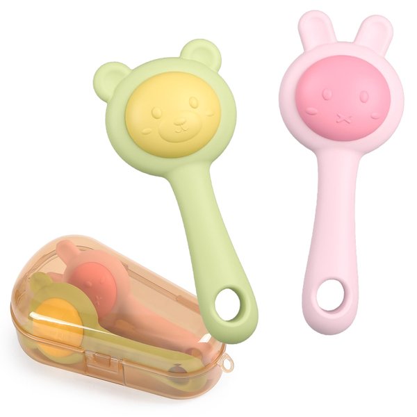 2 Pack Silicone Teething Toys for Babies 3-6 12 Months, Animal Baby Teether Bath Toys for 3 6 9 Months, Relief Soothe Babies Sore Gums, BPA Free, Refrigerator Safe, Babies Chew Toys Gift（Bear+Rabbit）