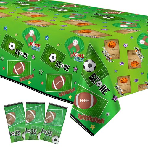 Xigejob Sports Theme Birthday Party Tablecloth Supplies - Disposable Sports Party Decorations Table Cover, Soccer Basketball Baseball Football Theme Table Cloth Decoration- 3 Pack (54in x 108in)