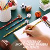 Chivao 36 Set Sports Pencils and Erasers for Boys Girls Baseball Soccer Football Basketball Sports Pencils and Erasers Caps Pencils Toppers for School Students Birthday Party Favors Supplies