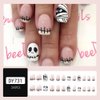 OHWODA 24Pcs Halloween Press on Nails Short Mummy Design Fake Nails Square Shape Glue on Nails Full Cover Odd Halloween Skull Nails Short Stick on Nails for Women Girls Halloween Day Nail Art Decor